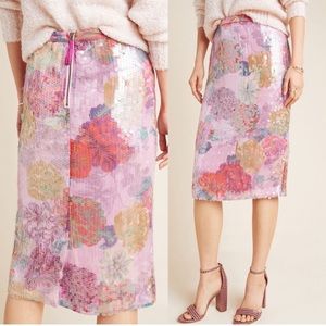 NWT Anthropologie Paillette Floral Sequin Skirt Pink Size 2